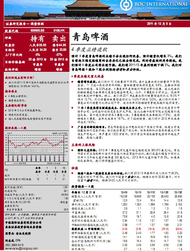 青岛啤酒-600600-4季度业绩疲软