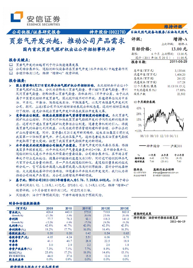神开股份-002278-页岩气开发兴起,推动公司产品需求