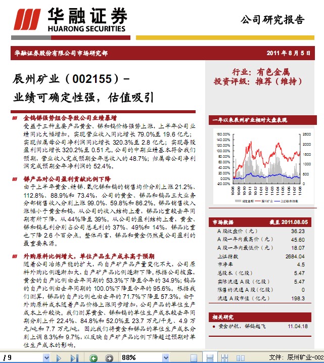 辰州矿业-002155-业绩可确定性强,估值吸引