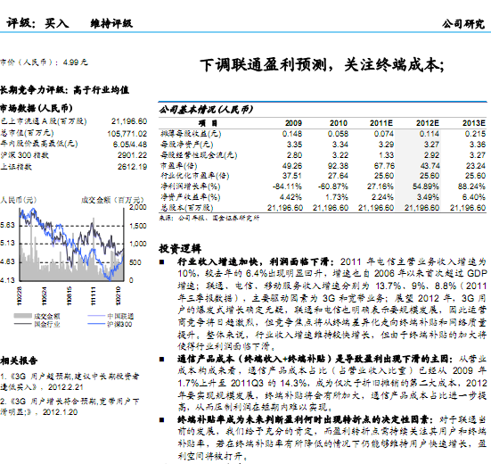 中国联通-600050-下调联通盈利预测,关注终端成本