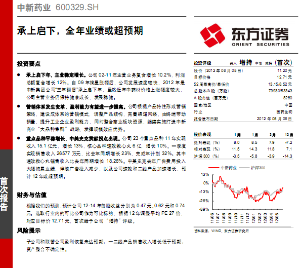中新药业-600329-承上启下,全年业绩或超预期